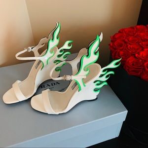 Prada flame green white wedge size 6 - BRAND NEW